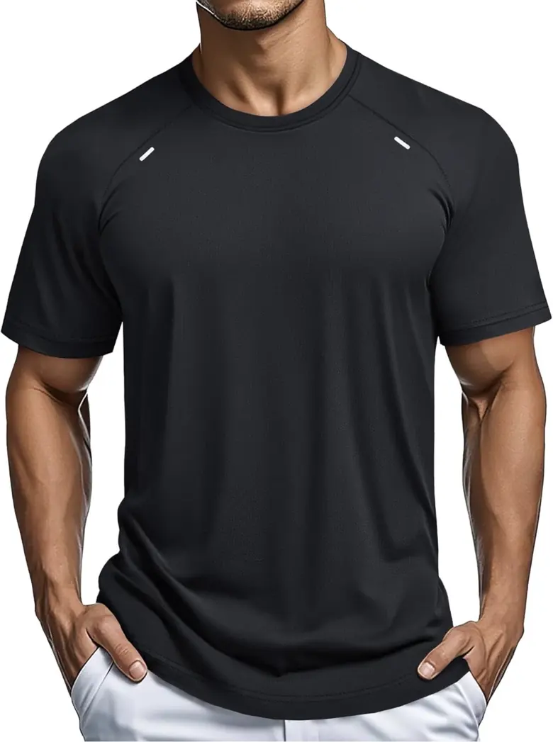 Unbranded black men's performance crewneck shirt, front view